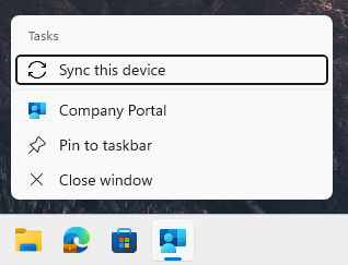 The Company Portal Sync context menu